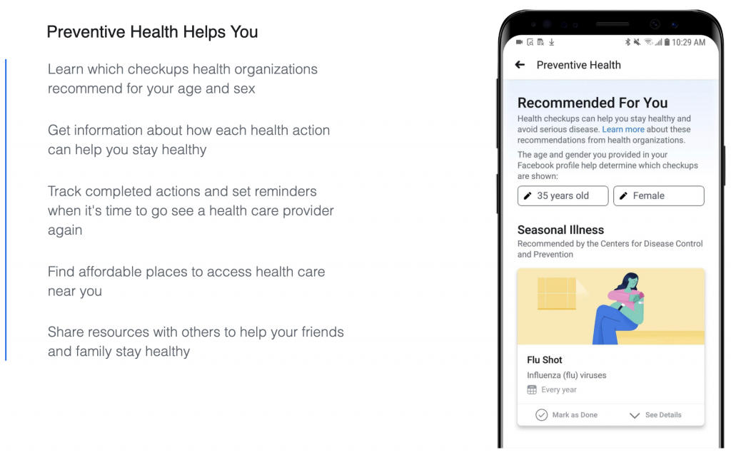 Facebook Preventative Health tool
